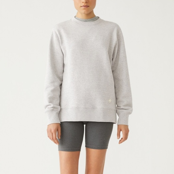 Tory Burch Sport French Terry Crew Sweatshirt, Medium Grey Heather, Size Large - Picture 1 of 10